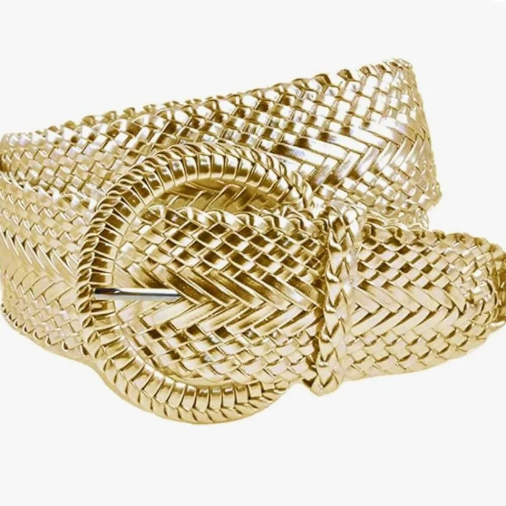 Faux Leather Braided Belt in Gold (size M/L)